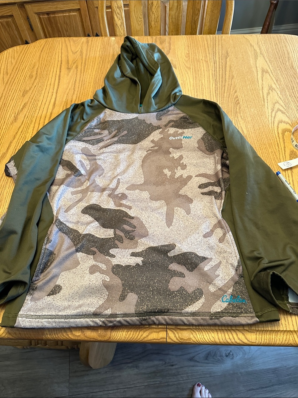 OutfitHer Camo Hooded Pullover - Olive Green